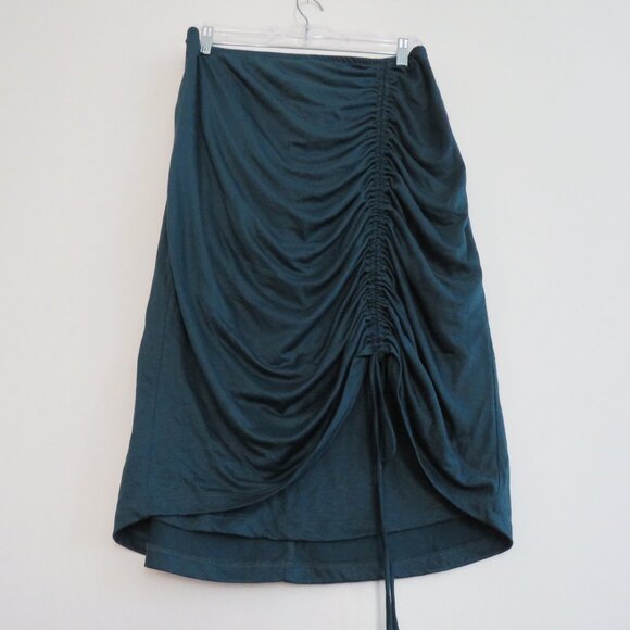 BY ANTHROPOLOGIE Ruched Knit Midi Skirt in Navy Teal Green Stretch - Size M NWT - Picture 8 of 12